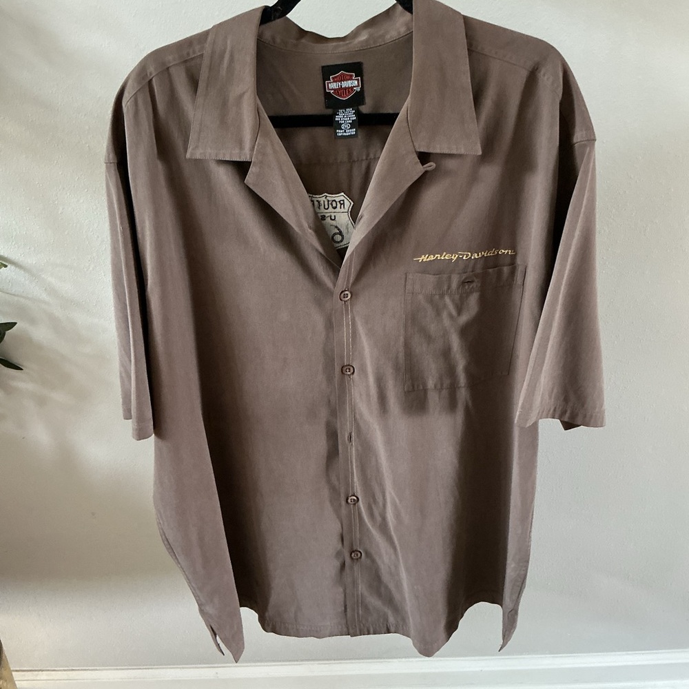 Harley-Davidson Brown Men's silk route 65 embroidered shirt- size 2XL